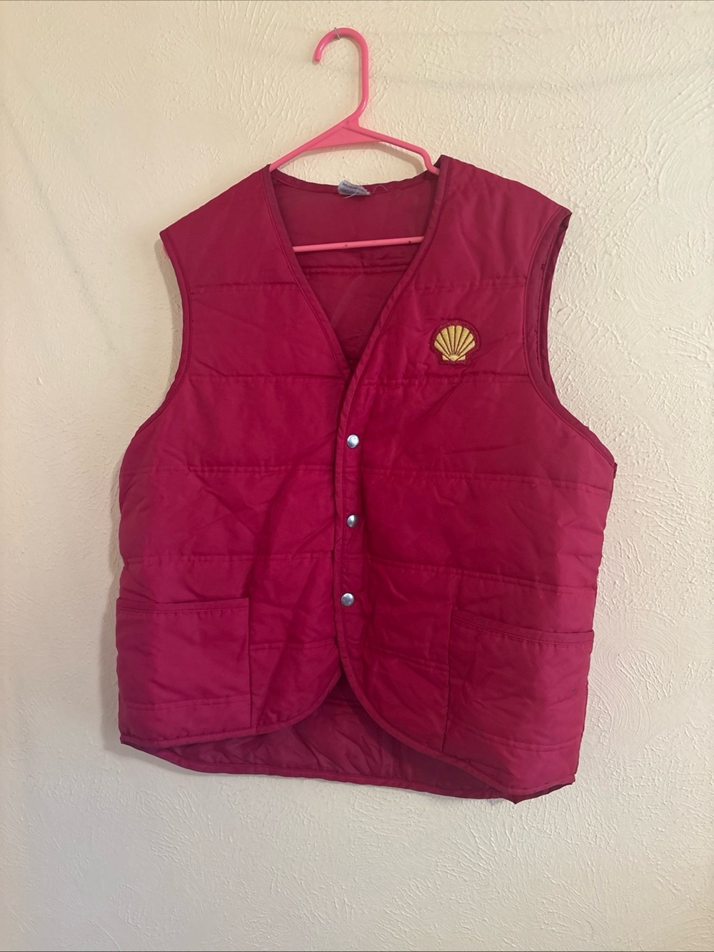 Vintage Red Puffer Vest, Size L, Shell Patch